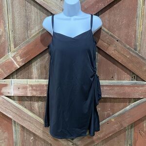 Lands End One Piece Swimsuit Dress Sz 12 Black No Underwire Padded Side Knot